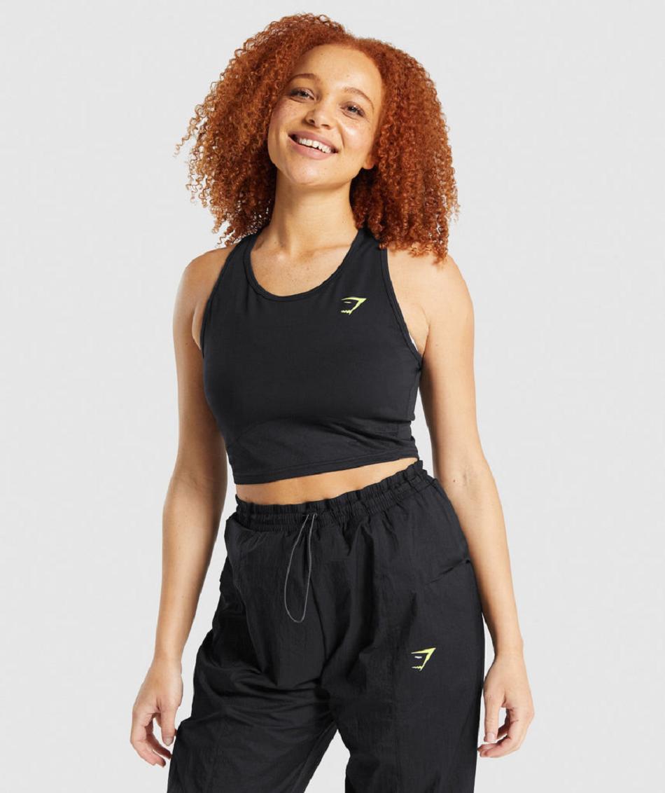 Camiseta Tirantes Gymshark Pulse Crop Mujer Negras | CO 2340GSO